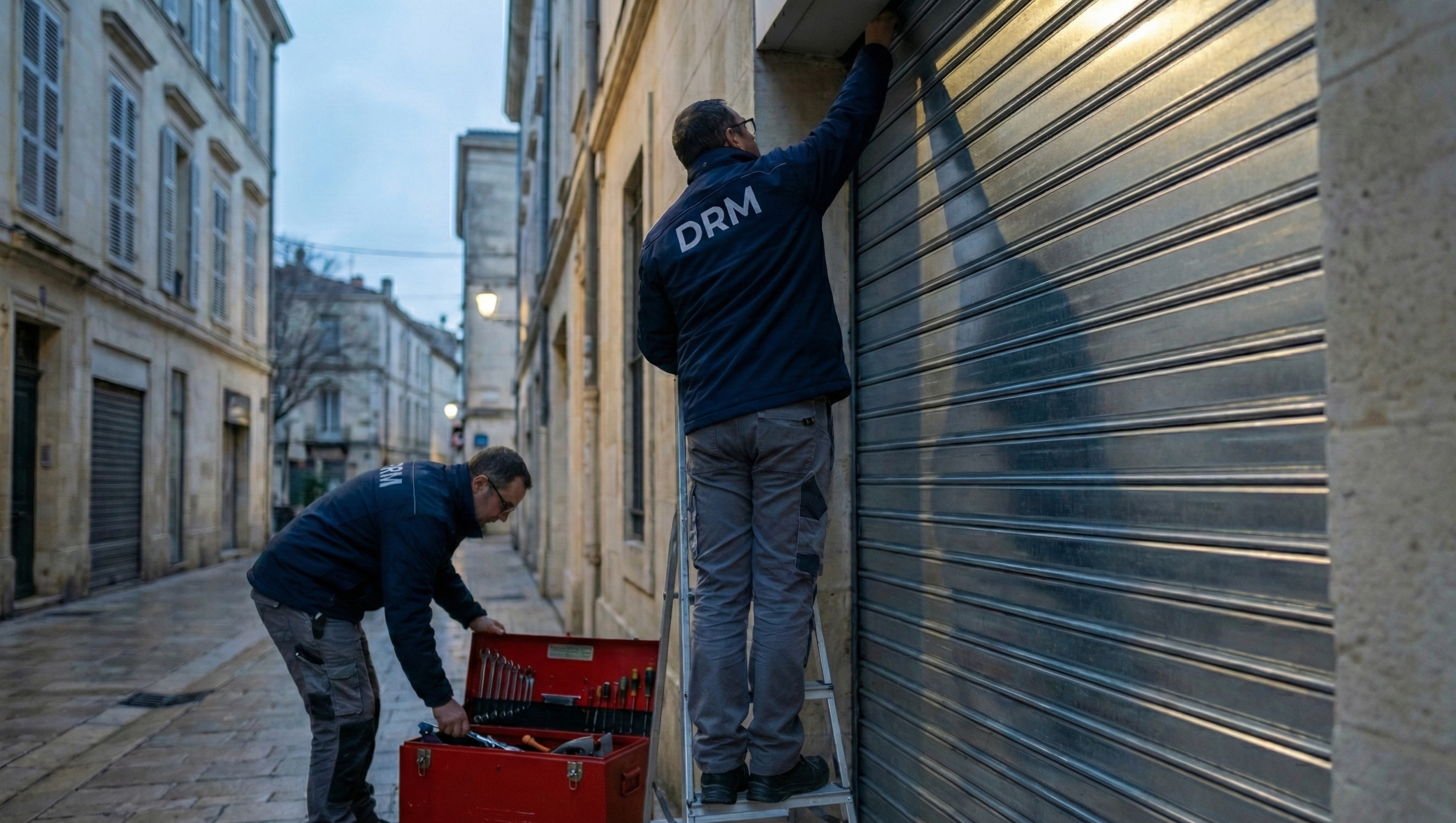 Rideau métallique bloqué devant un commerce à Montpellier